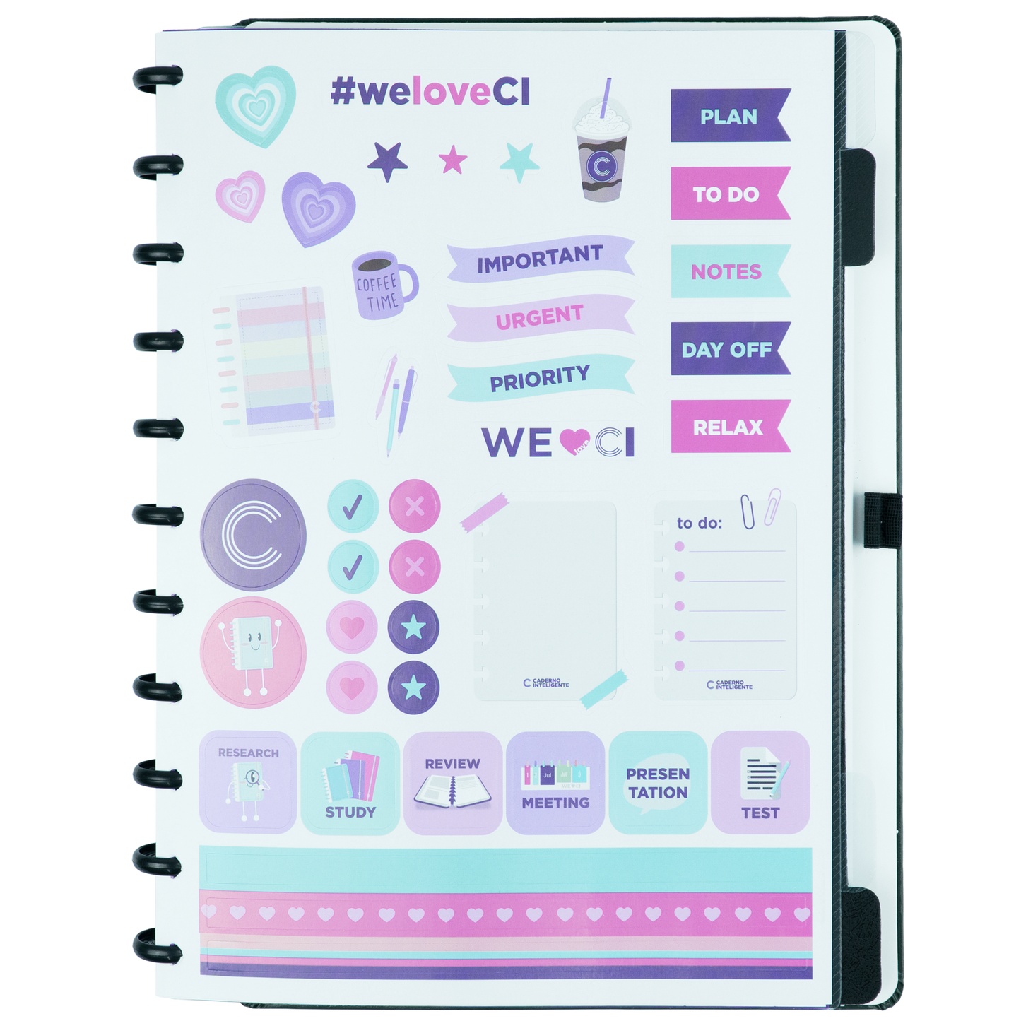 Caderno Casual Dark Green Grande, folha de adesivos.