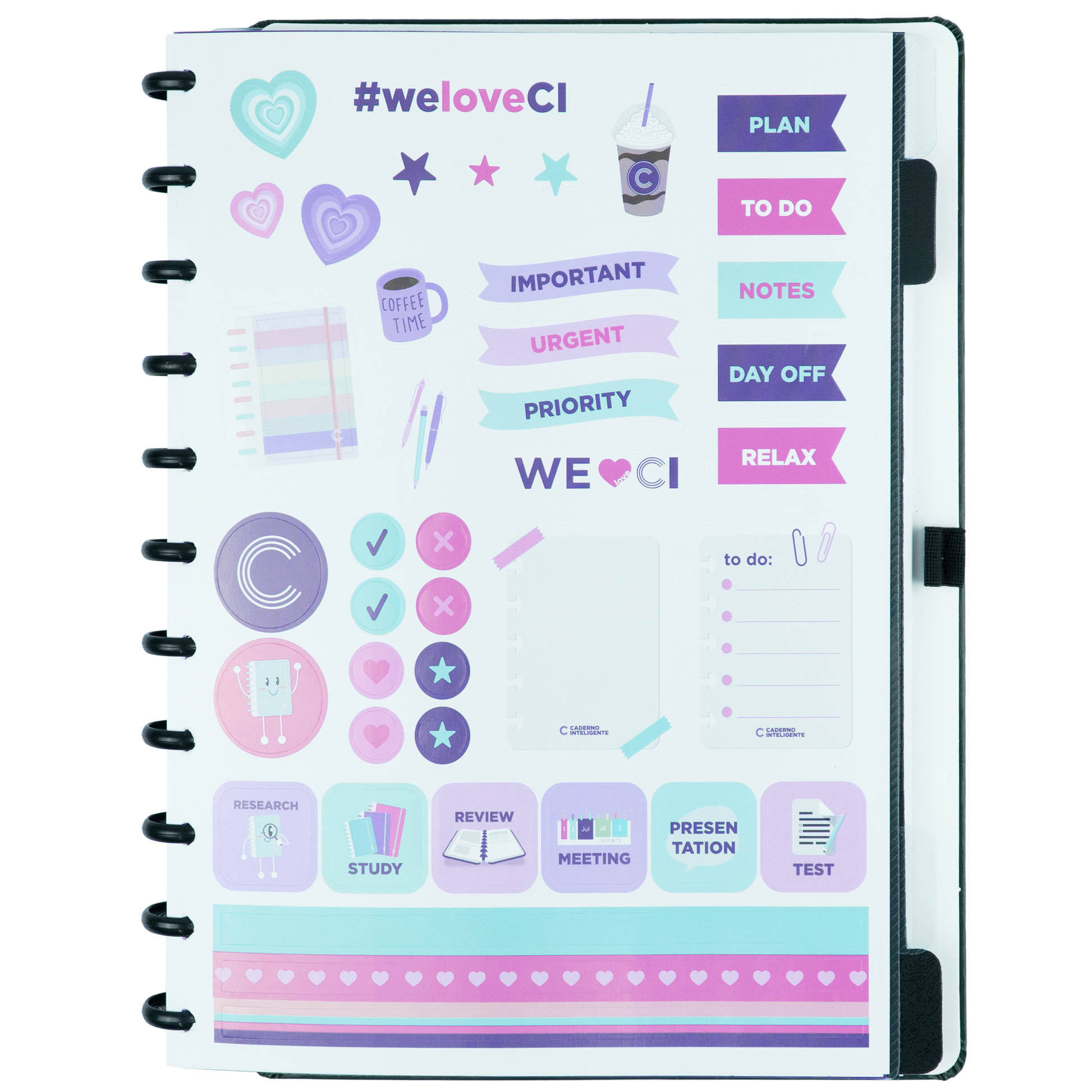 Caderno Casual Dark Green Grande, folha de adesivos.