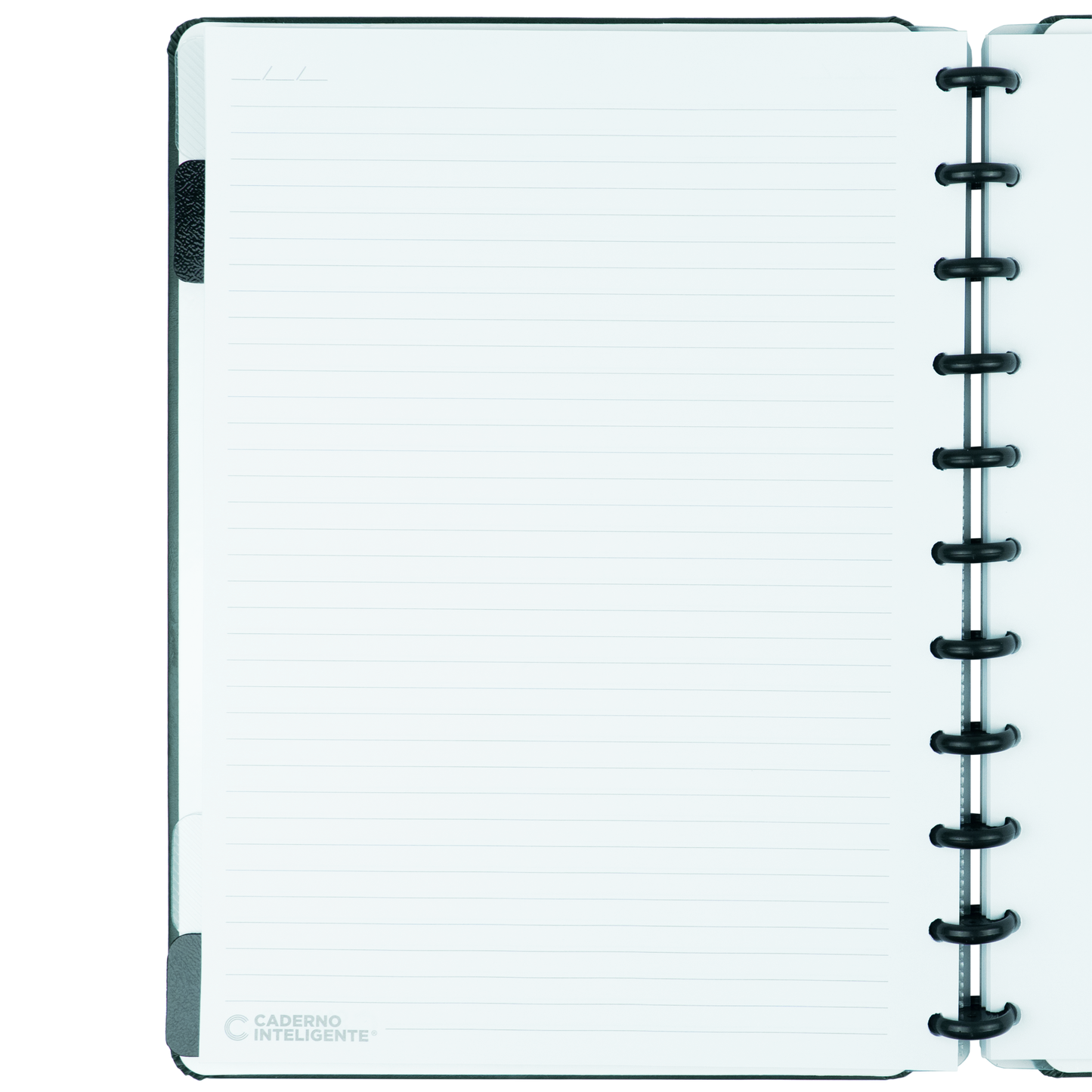 Caderno Casual Dark Green Grande, folha pautada estilizada.