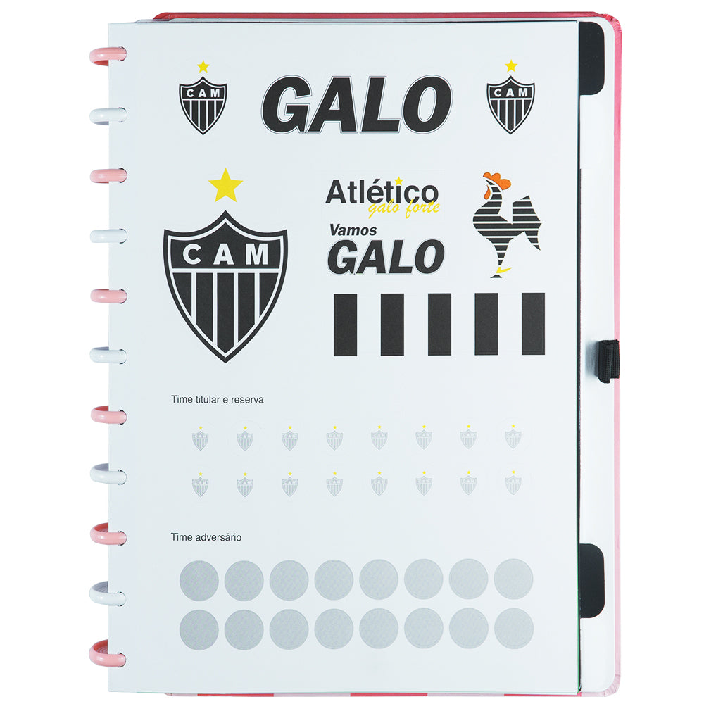 Folha de adesivos do Caderno Inteligente do Atlético Mineiro, cor rosa, tamanho Grande.