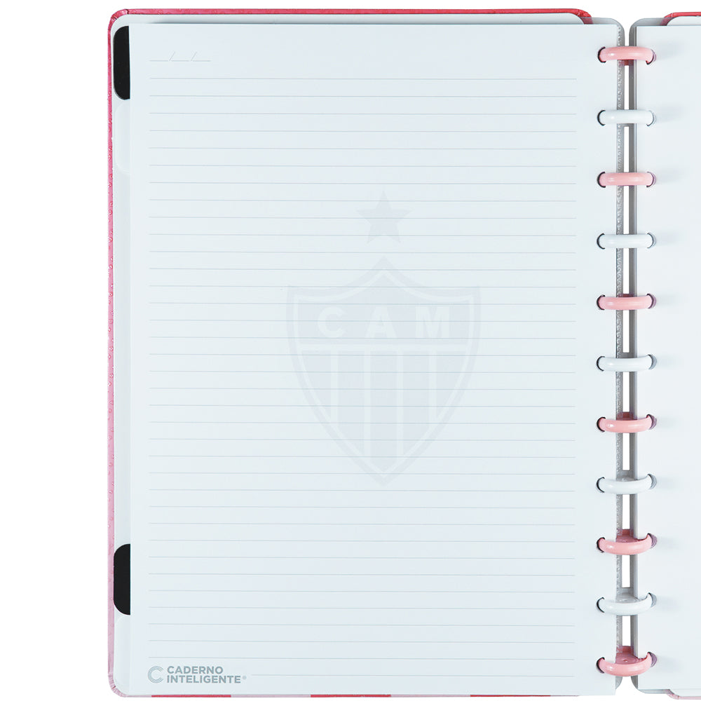 Folha branca pautada do Caderno Inteligente do Atlético Mineiro, tamanho grande e cor rosa.