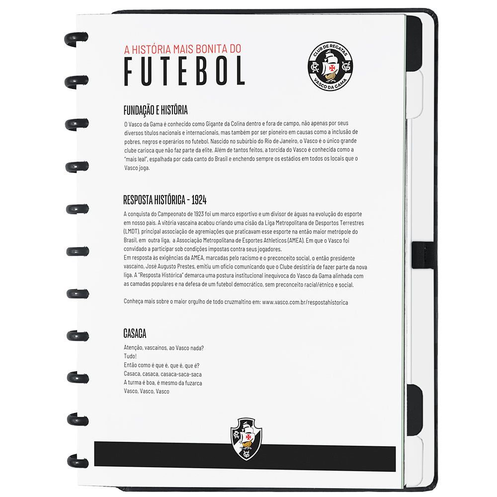 Folha com a história do Vasco.