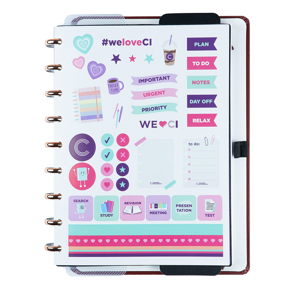 Folha de adesivos do Caderno Mocha, tamanho médio.