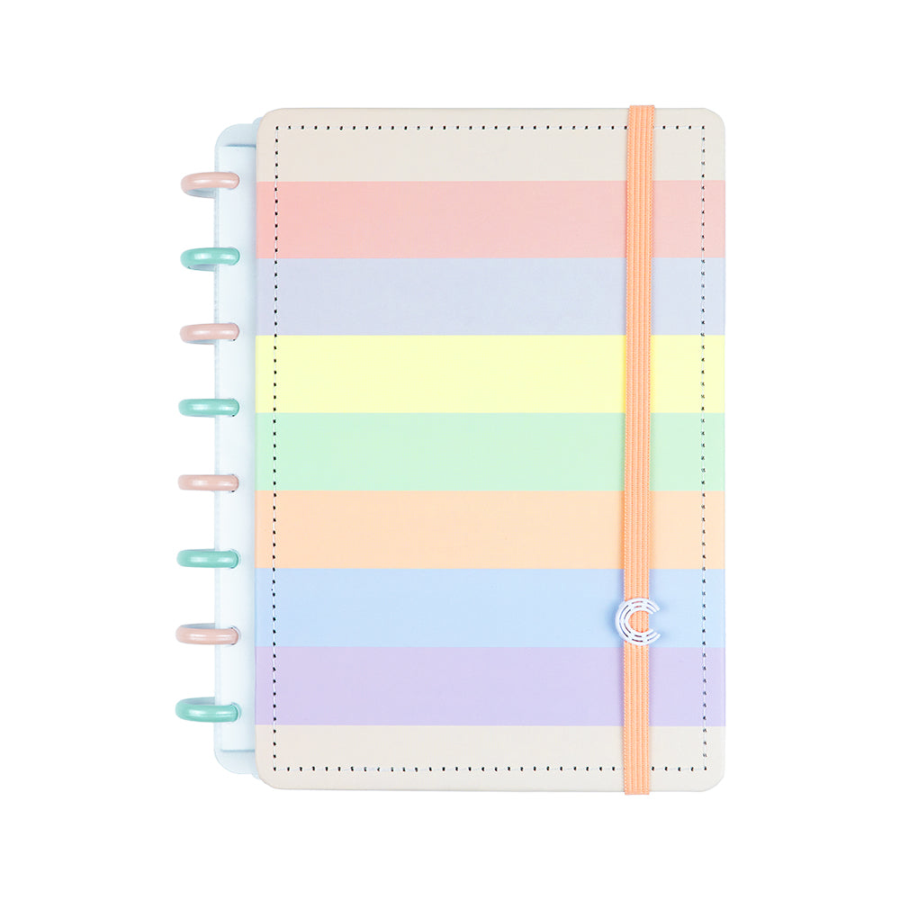 Caderno Pastel Arco-Íris, tamanho A5.