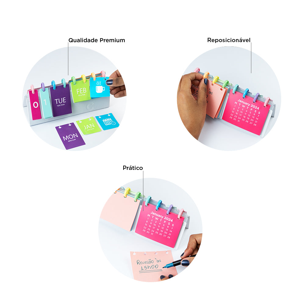 Descrição os Calendários: qualidade premium, reposicionável e prático.
