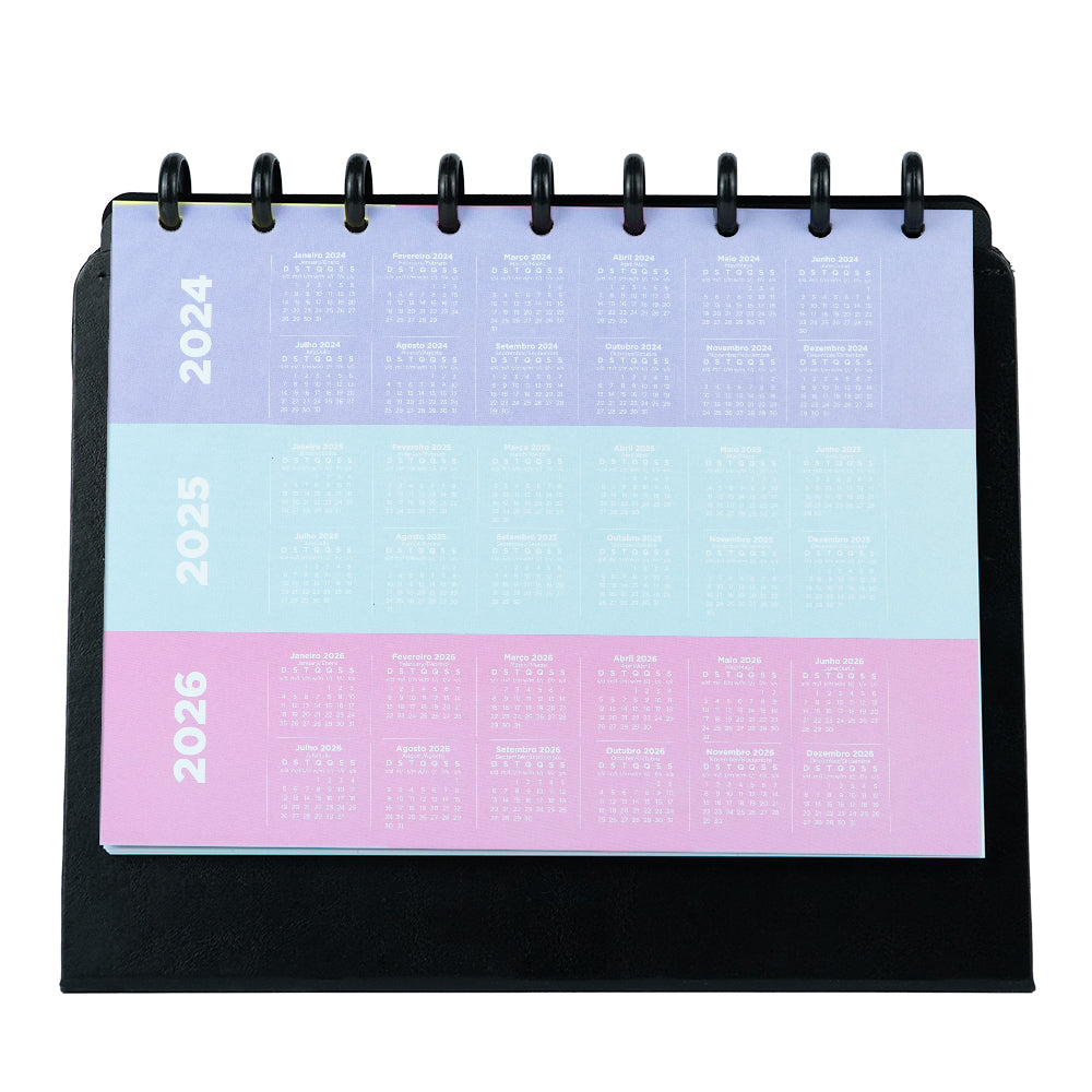 Calendário de 3 anos no Planner de Mesa Black, Médio.