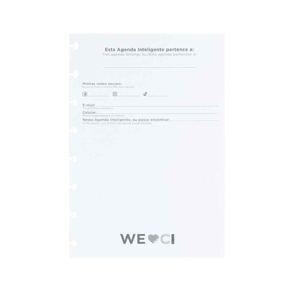 Folha dos dados de contato no Refil Agenda Inteligente.