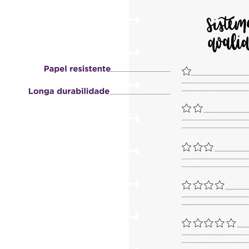Vantagens do refil de leitura, A5: papel resistente e longa durabilidade.