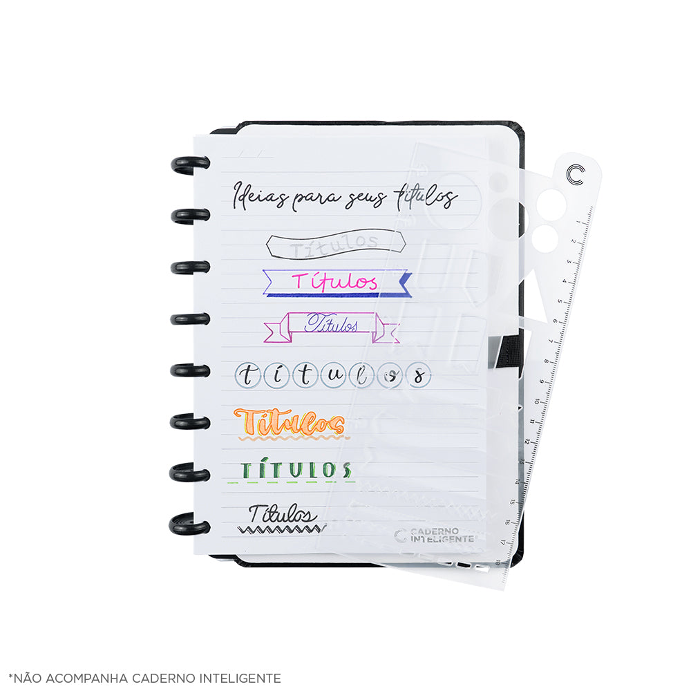 Régua Stencil Inspiradora apoiada em um Caderno Inteligente.