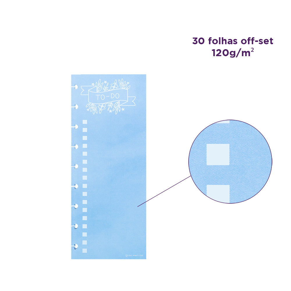 Detalhes do Plan with Sof To-do List: 30 folhas off-set, 120 gramas por metro quadrado.